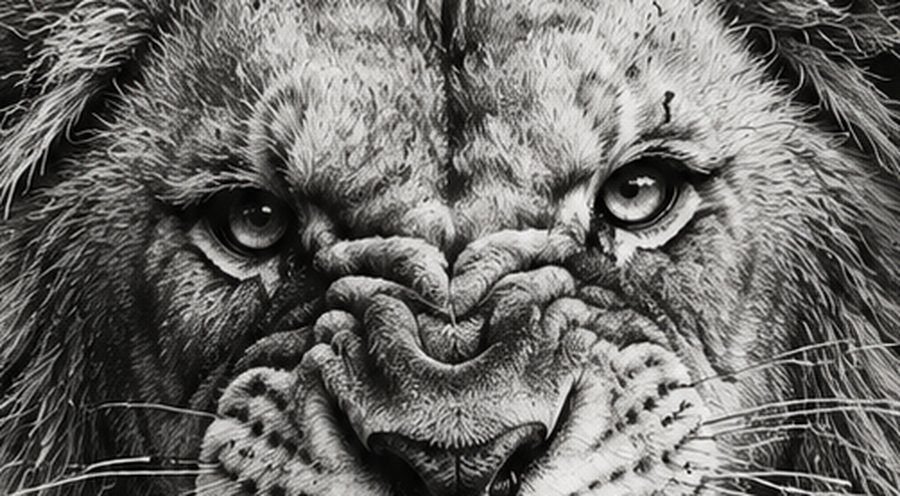Close detail of the lion's eyes and brow.